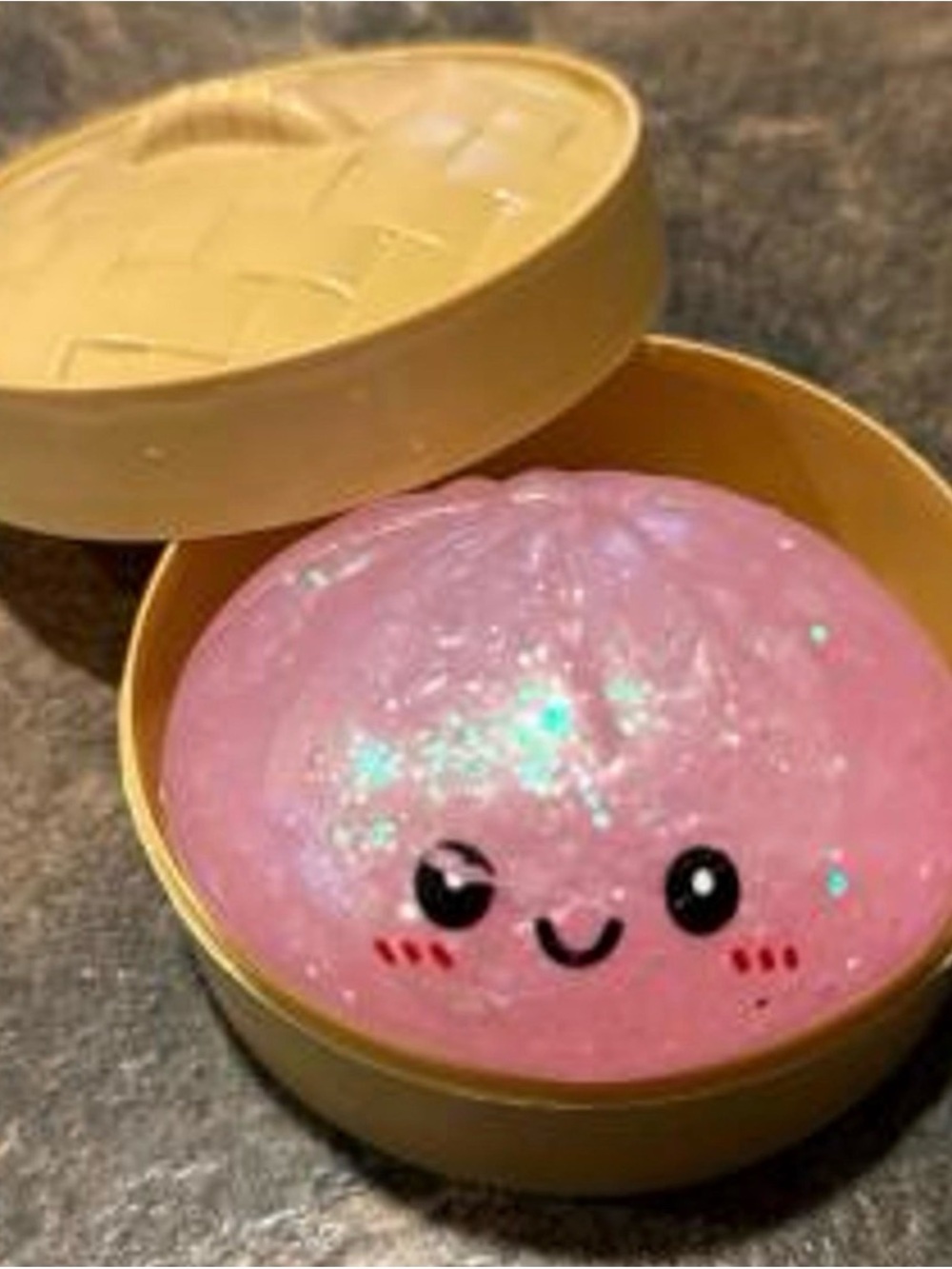 Hallmark Pink Glitter Kawaii Slime in Yellow Tin